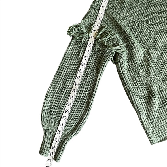 AMERICAN RAG SAGE GREEN KNIT HOODED SWEATER WITH FRINGE - Picture 3 of 8
